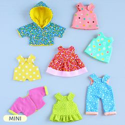 4 PDF Summer Wardrobe (8-piece Set of Clothes) for Mini Dolls Sewing Patterns Bundle