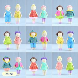 5 PDF Mini Dolls and Summer Capsule Wardrobe (8 pieces) Sewing Patterns Bundle