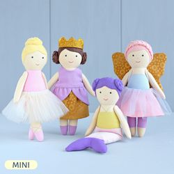 2 PDF Mini Dolls and Ballerina, Princess, Mermaid, Fairy Outfits Sewing Patterns Bundle
