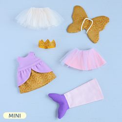 PDF Ballerina, Princess, Mermaid, and Fairy Outfits for Mini Dolls Sewing Pattern