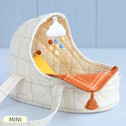 PDF Hooded Basket with Bedding and Baby Mobile for Mini Doll Sewing Pattern