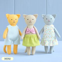 PDF Mini Cat Doll with Set of Clothes Sewing Pattern