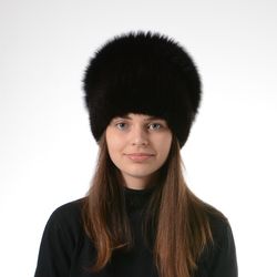 Winter Mink Women's Hat For Lady With Real Fox Fur Piping And Knitted Warp