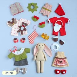 3 PDF 24-piece Christmas Set with Mini Bunny Doll and Set of Clothes for Advent Calendar Sewing Patterns Bundle