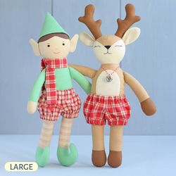 2 PDF Large Elf Doll and Large Deer Doll Sewing Patterns Bundle
