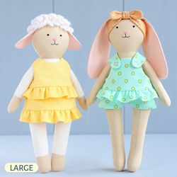 2 PDF Large Lamb Doll and Large Bunny Doll Sewing Patterns Bundle