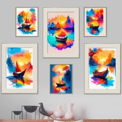 set of 6 prints, wall decor, digital art, posters, living room art, contemporary art, minimalist art, digital download