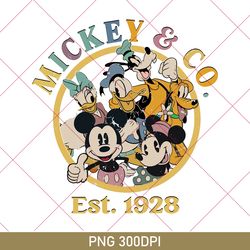mickey & co friends png, vintage disney png, mickey and friends retro png, mickey and co est 1928, disney mickey family