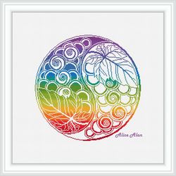 Cross stitch pattern kitchen Yin Yang Grape silhouette rainbow ornament mandala abstract counted crossstitch patterns