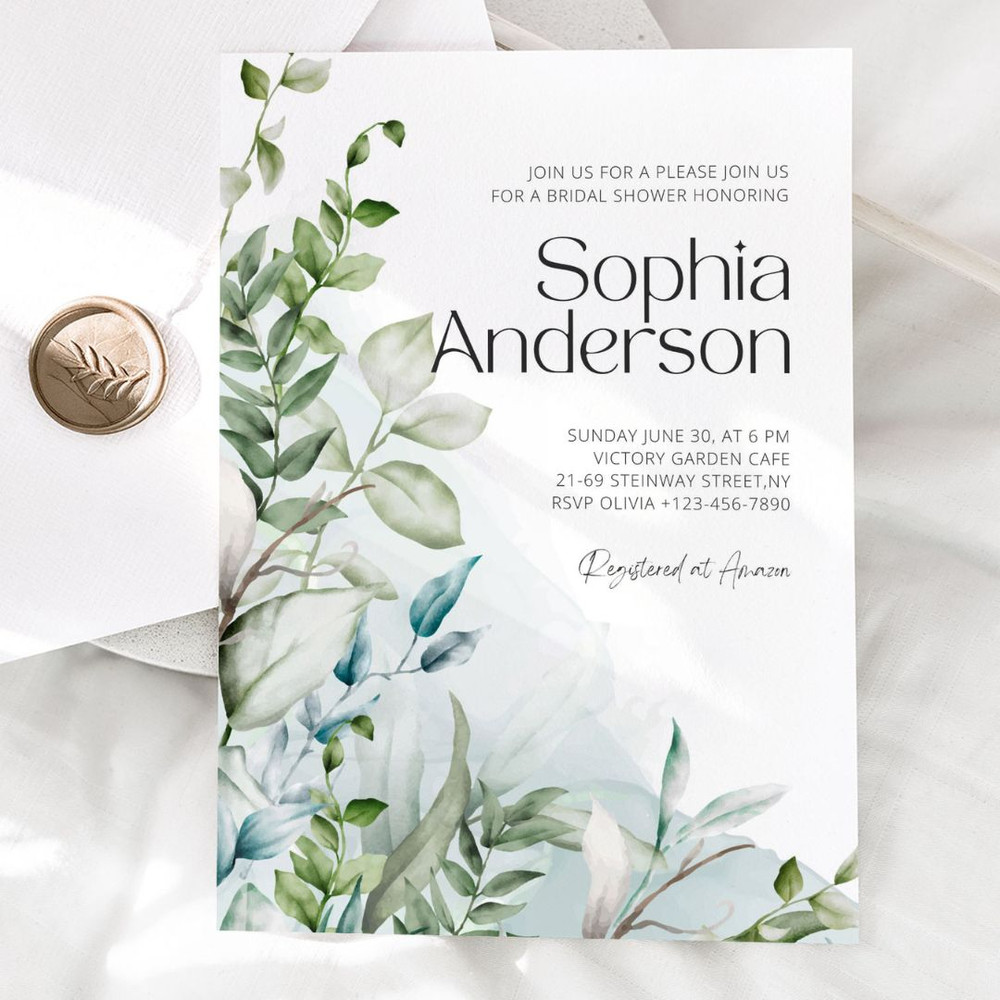 Bridal Shower Invitation Template, Editable Printable Bridal Shower Invitation Card, Botanical Watercolor, Greenery (1).jpg