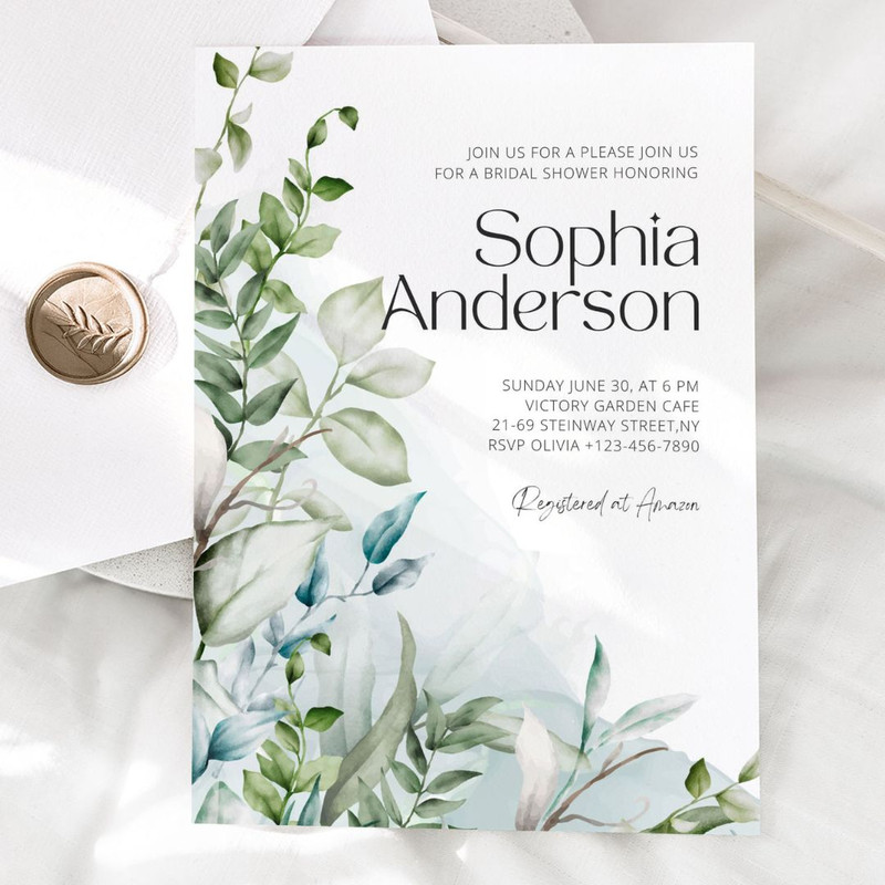 Bridal Shower Invitation Template, Editable Printable Bridal Shower Invitation Card, Botanical Watercolor, Greenery (1).jpg