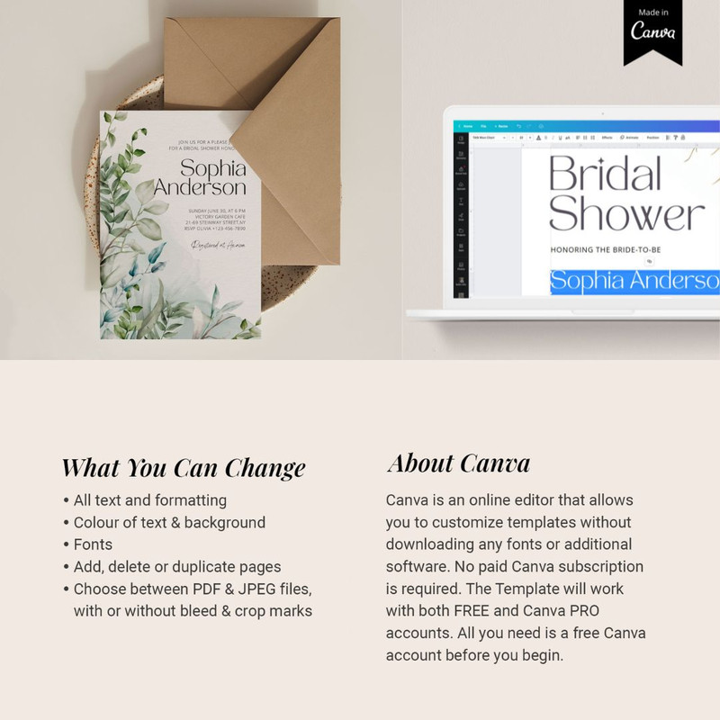 Bridal Shower Invitation Template, Editable Printable Bridal Shower Invitation Card, Botanical Watercolor, Greenery (3).jpg