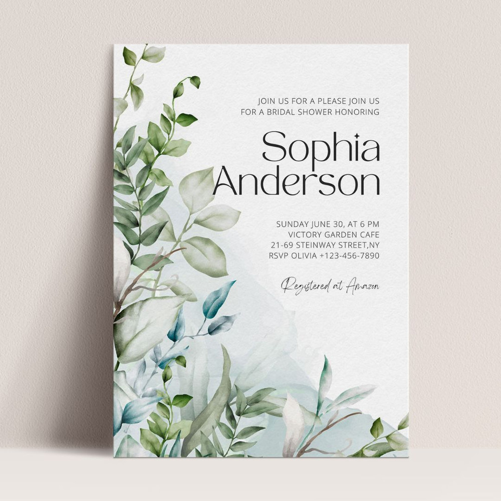 Bridal Shower Invitation Template, Editable Printable Bridal Shower Invitation Card, Botanical Watercolor, Greenery (4).jpg