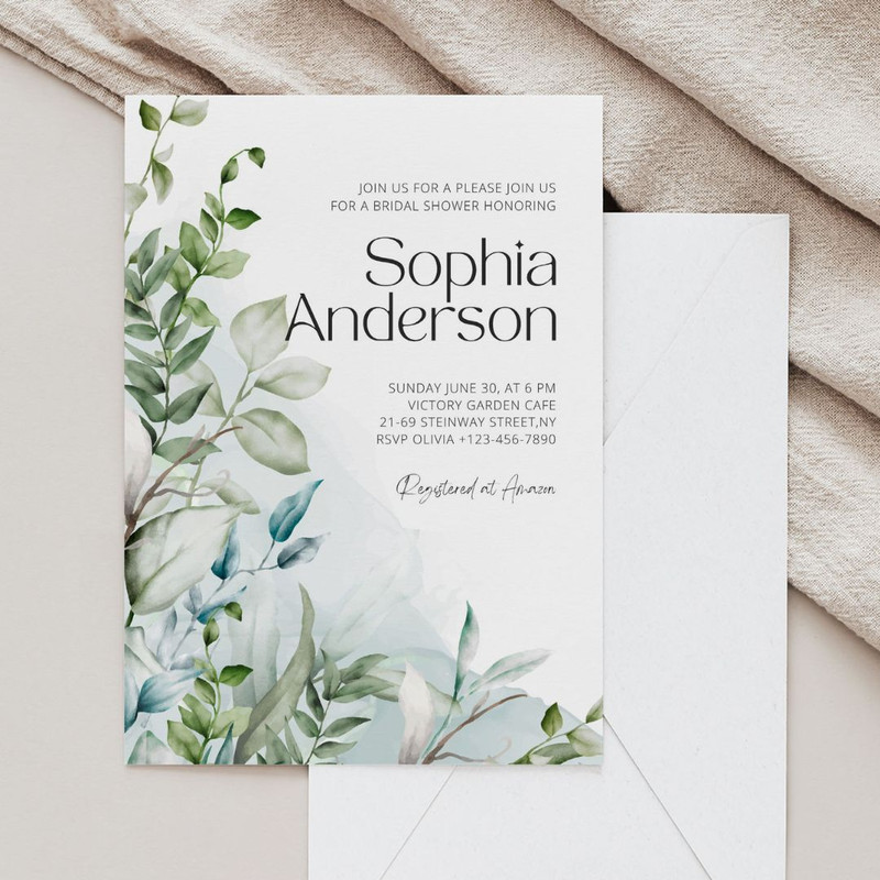 Bridal Shower Invitation Template, Editable Printable Bridal Shower Invitation Card, Botanical Watercolor, Greenery (6).jpg