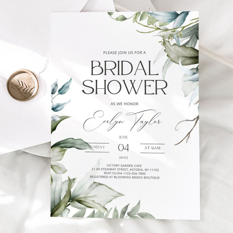 Bridal shower Invitation template, Greenery Wedding Invite, Elegant Botanical Watercolor Wedding Invitation, Editable (1).jpg