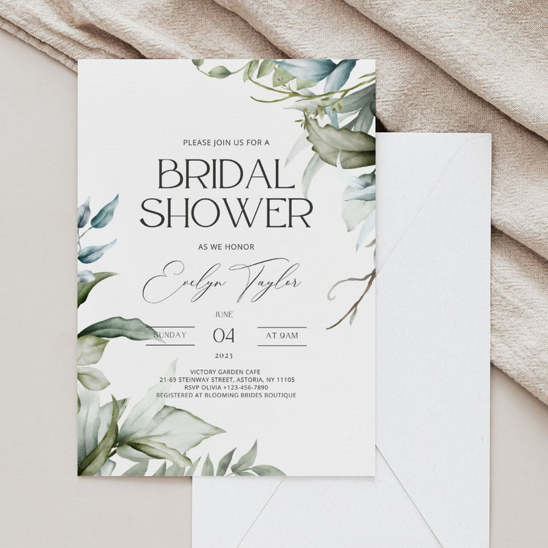 Bridal shower Invitation template, Greenery Wedding Invite, Elegant Botanical Watercolor Wedding Invitation, Editable (6).jpg