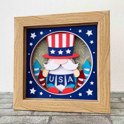 4th of july gnome 3d shadow box svg/ patriotic gnome shadow box/ independence day decoration/ for cricut/ for silhouette
