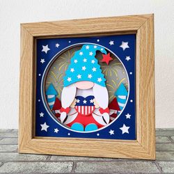 4th Of July Gnome 3D Shadow Box SVG/ Patriotic Gnome Shadow Box/ Independence Day Decoration/ For Cricut/ For Silhouette