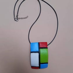 handmade rectangles polymer clay pendant multicolor jewelry woman necklace