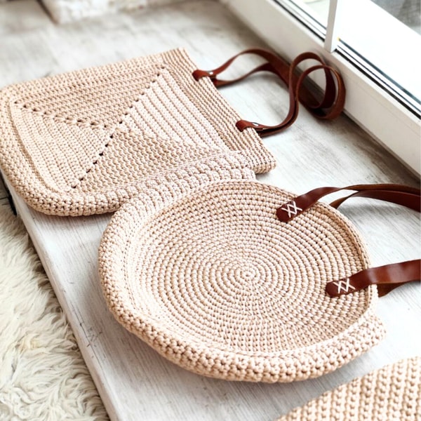 4 Crochet Bag Patterns Bundle, Round Tote bag DIY, Square Be | Inspire ...