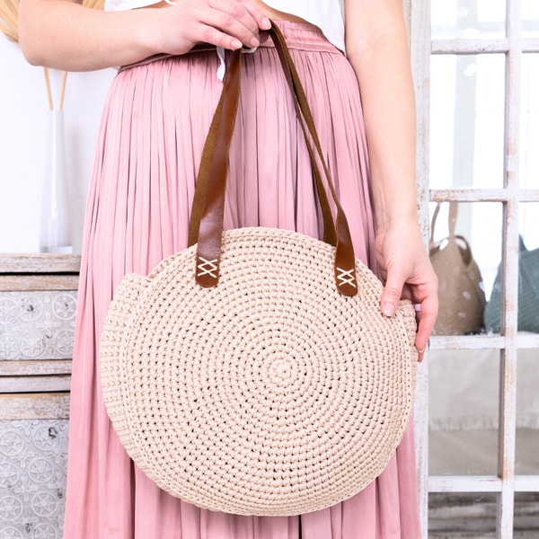 4 Crochet Bag Patterns Bundle, Round Tote bag DIY, Square Be | Inspire ...