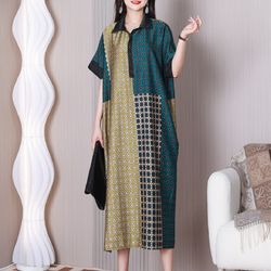 summer new large size women's casual lapel dress