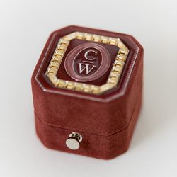 Proposal Ring Box, Swarovski Crystals, Grand Octagon Guilloche Enamel, Suede Monogrammed Velvet Vintage Handmade Antique
