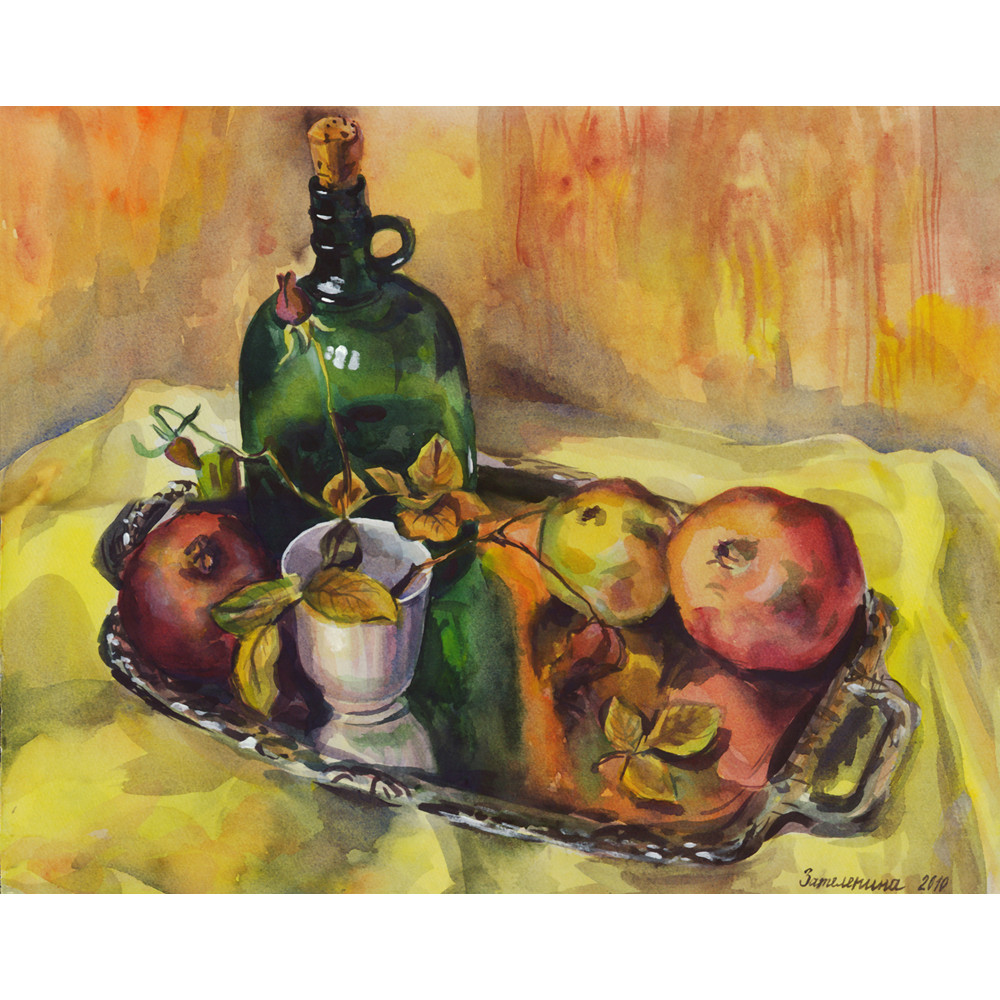 Натюрморт с турецкими гранатами. Зателепина Александра,бумага, акварель,43×53 см, 2010г.jpg