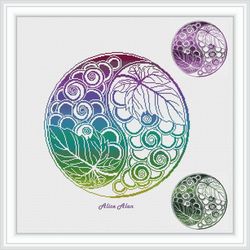 cross stitch pattern kitchen yin yang grape silhouette monochrome ornament mandala abstract counted crossstitch patterns