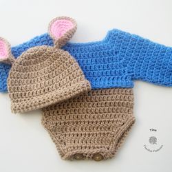 CROCHET PATTERN - Kangaroo Hat and Romper Set | Roo Photo Prop | Crochet Baby Halloween Costume