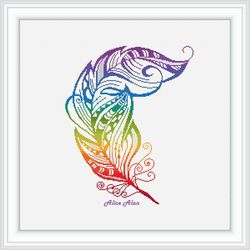 Cross stitch pattern Bird Feather openwork silhouette rainbow abstract colorful birds counted crossstitch patterns PDF