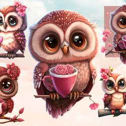 chibi owl couple clipart