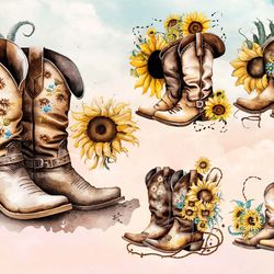 cowboy boots sunflower watercolor