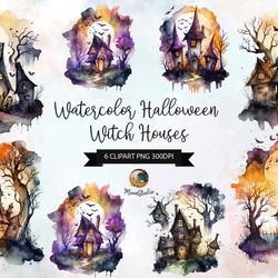 watercolor halloween witch houses