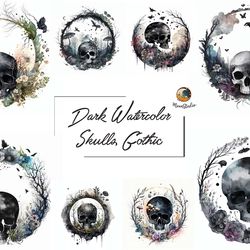 dark watercolor skulls gothic bundle