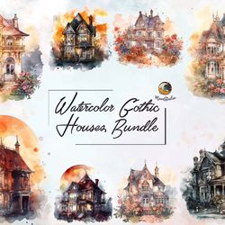 watercolor gothic houses bundle