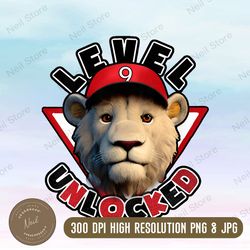 kids level 9 unlocked png, 9 year old png, birthday boy lion png, born 2014 png, png high quality, png, digital download