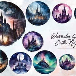 watercolor gothic castle night