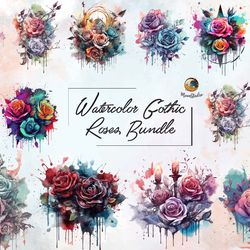 watercolor gothic roses bundle