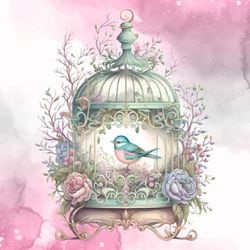 fairy bird cage watercolor clipart
