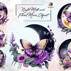 night moth and floral moon clipart