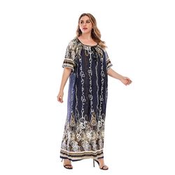 casual loose printed large size round neck short-sleeved t-shirt dress