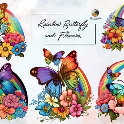 rainbow butterfly and flowers