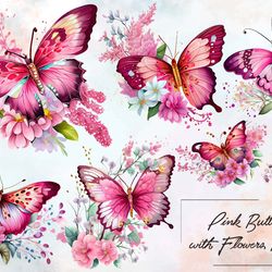 pink butterfly with flowers bundle