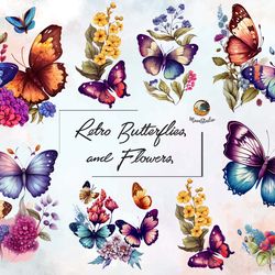 retro butterflies and flowers bundle