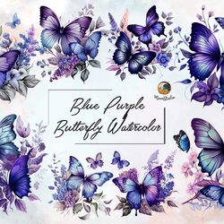 blue purple butterfly watercolor
