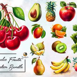 watercolor fruits sublimation bundle