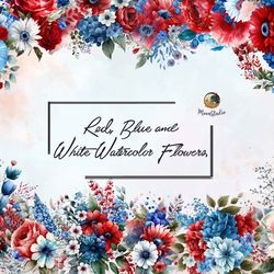 red, blue and white flowers clipart