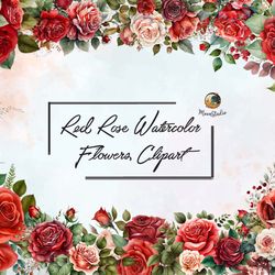 red rose watercolor flowers clipart