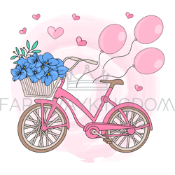 party bicycle valentine day holiday vector illustration set